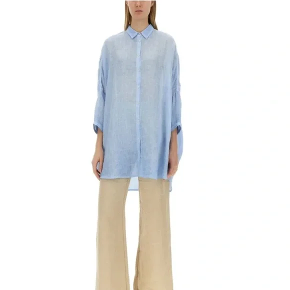 120% LINO Oversized Long 3/4 Sleeve Linen Button Down Lagenlook Top M - Picture 10 of 11